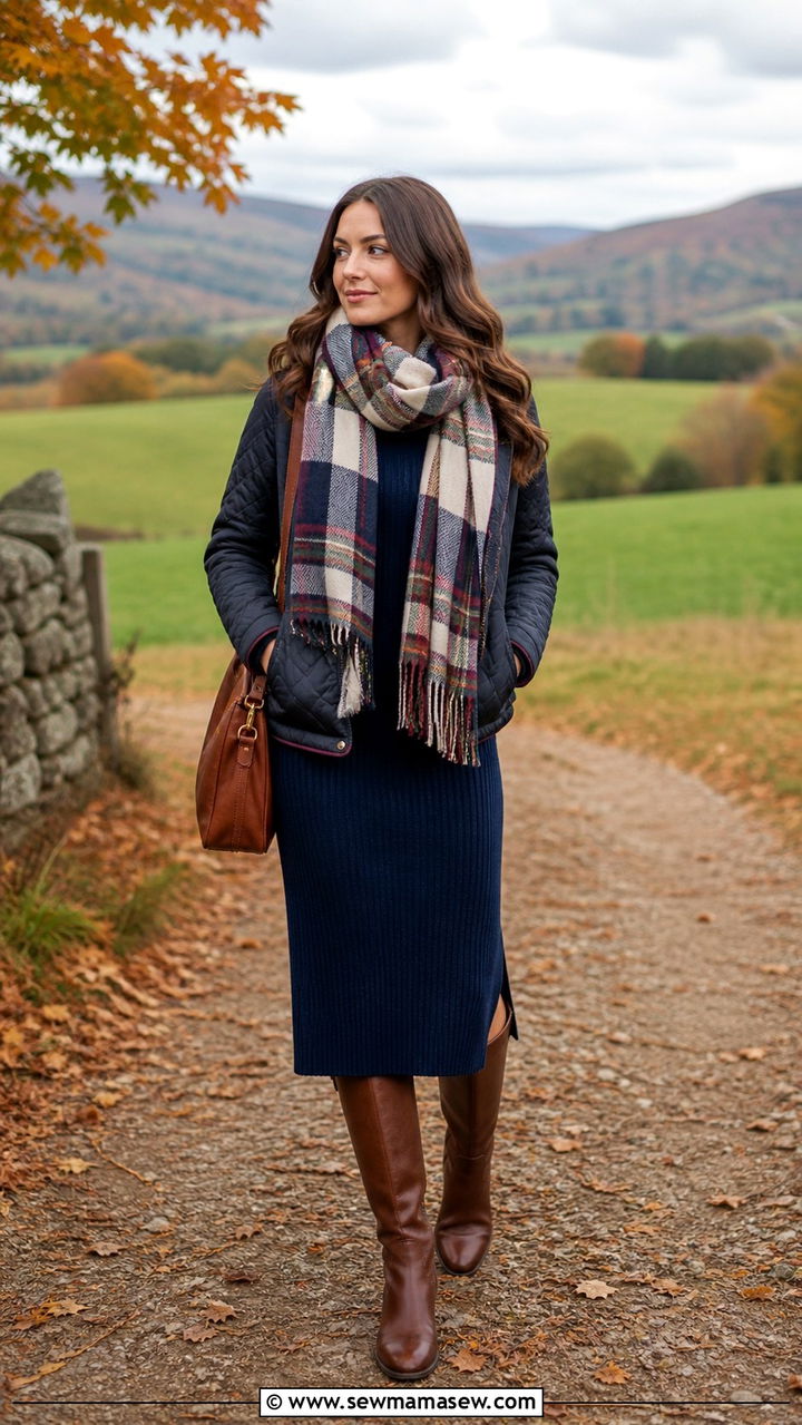 Sweater Dress With Scarf And Riding Boots - 40 sweater dress outfit ideas