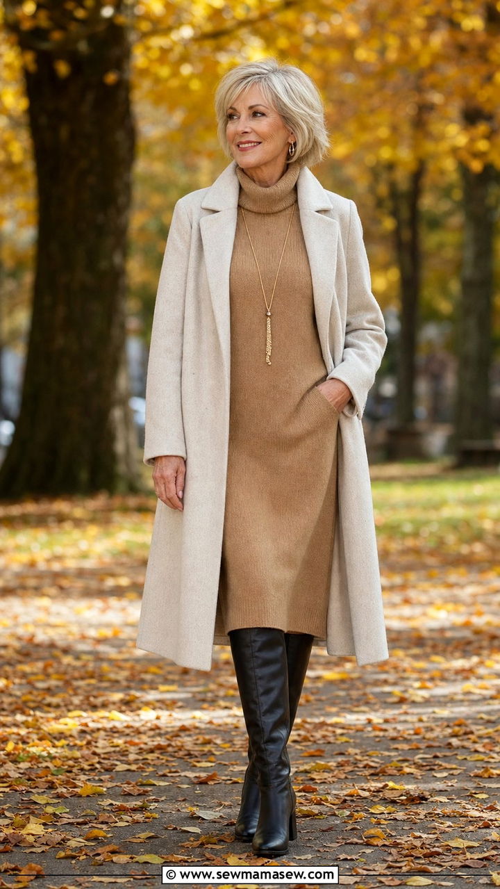 Sweater Dress With Tall Boots - 25 Dress outfit ideas for women over 60