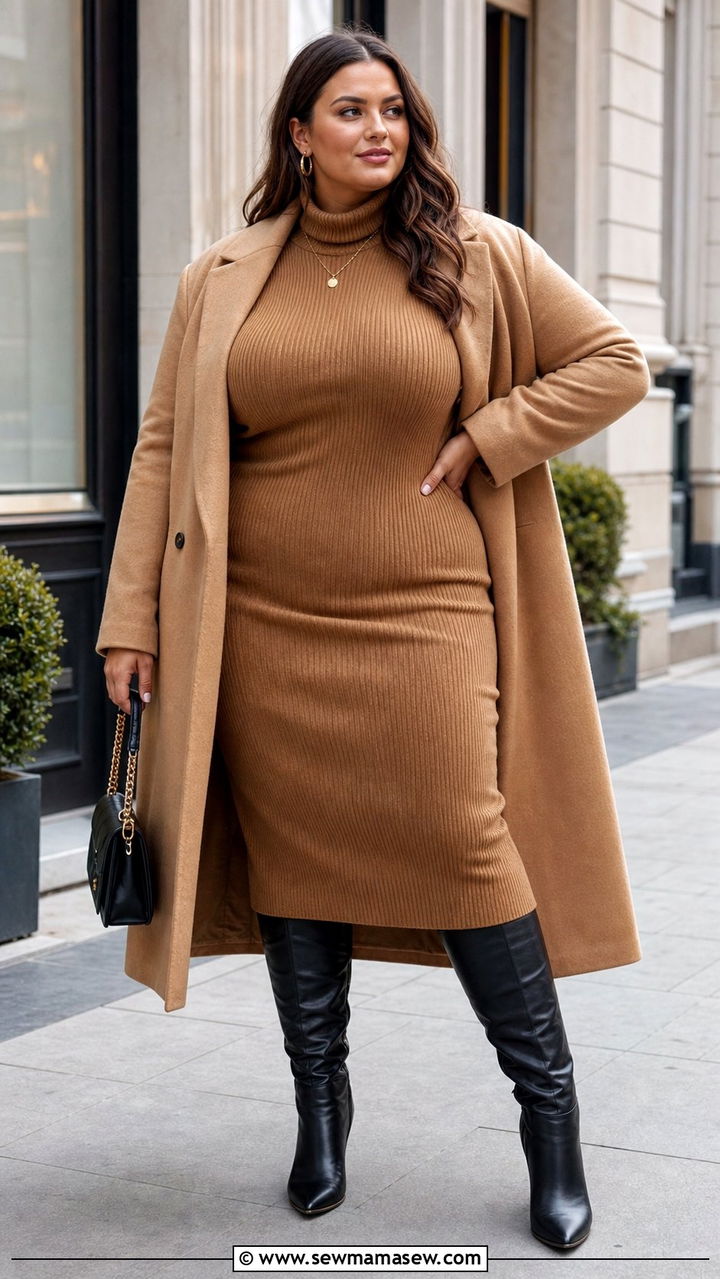 Sweater Dress and Knee High Boots - 35 Brunch outfits for plus size