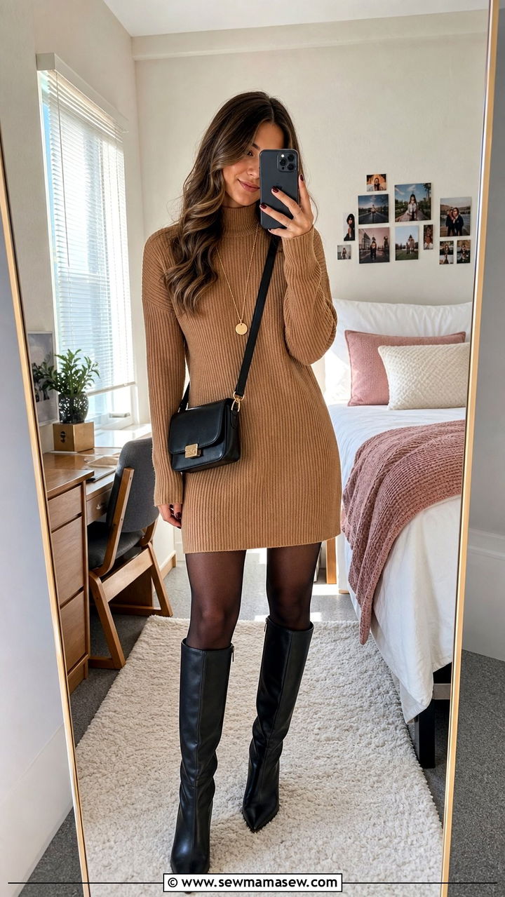Sweater Dress and Knee High Boots - 25 college outfits Pinterest