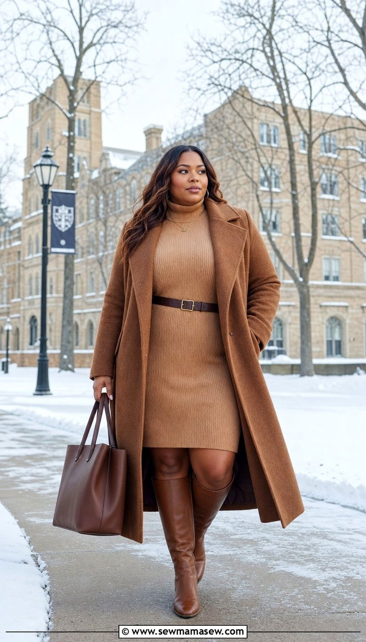 Sweater Dress and Knee High Boots College Outfit - 25 College outfit ideas plus size