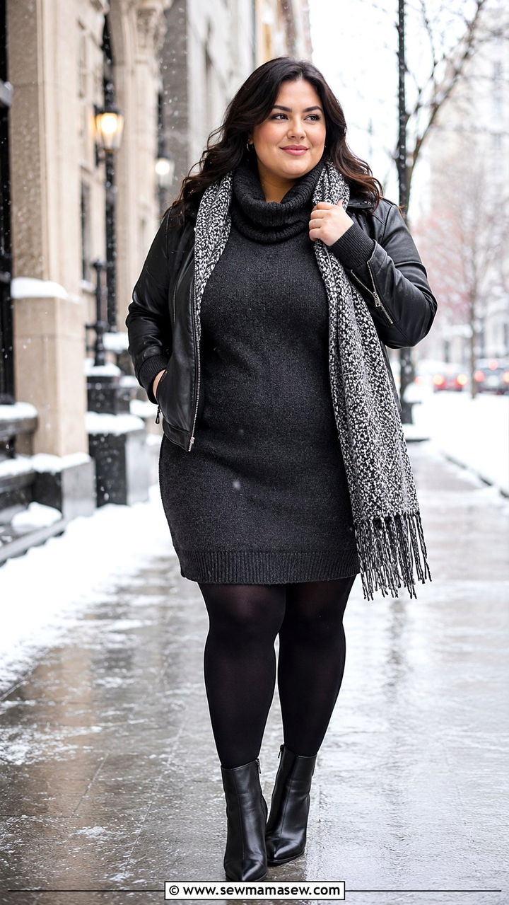 Sweater Dress with Ankle Boots - 30 Plus size travel outfit ideas