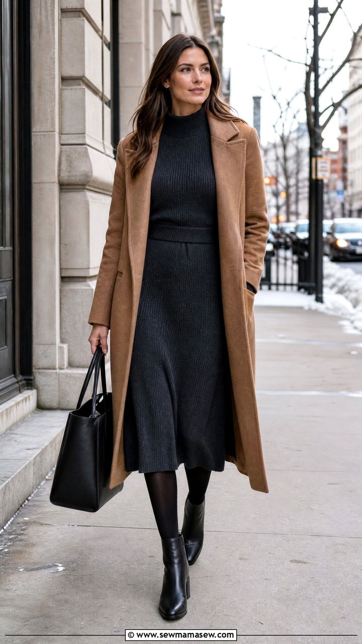 Sweater Dress with Ankle Boots Interview Outfit - 30 cute job interview outfits