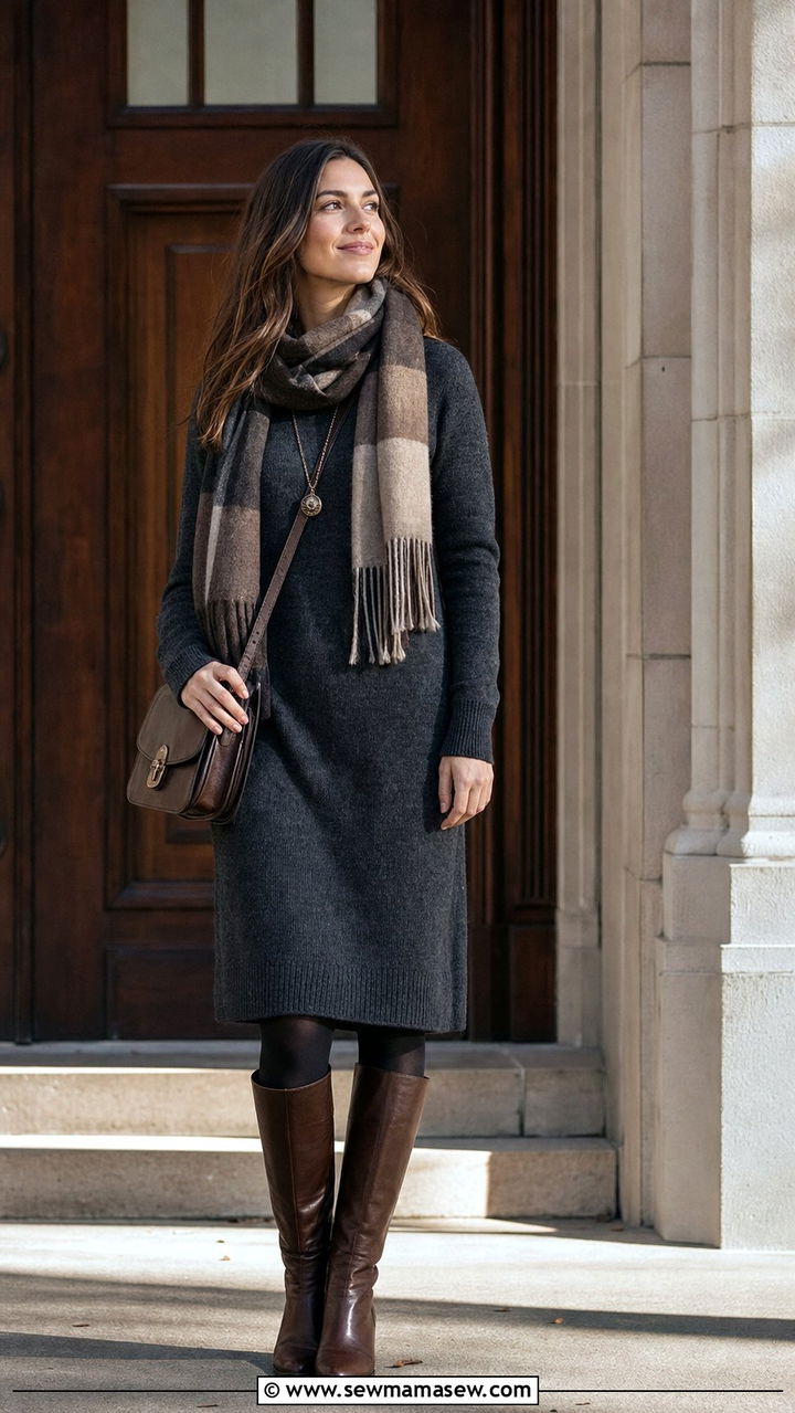 Sweater Dress with Boots Outfit College - 35 casual college outfits