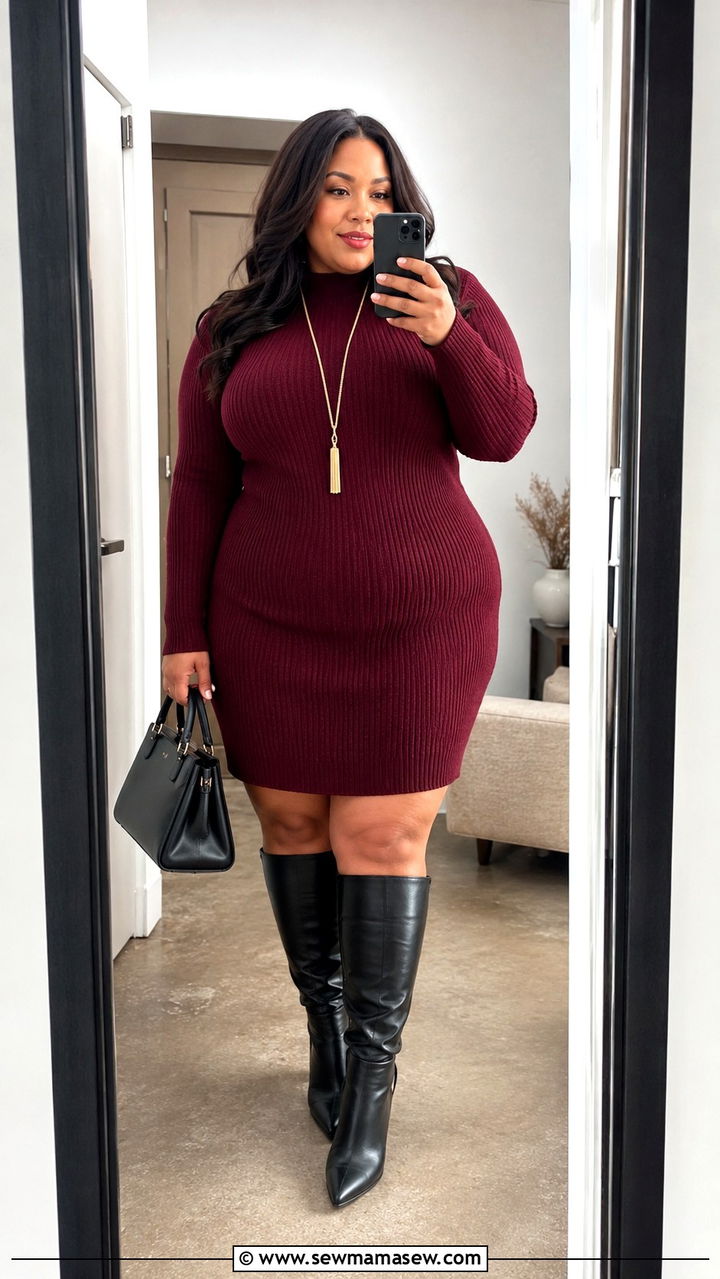 Sweater Dress with Knee High Boots - 30 Office outfit ideas plus size