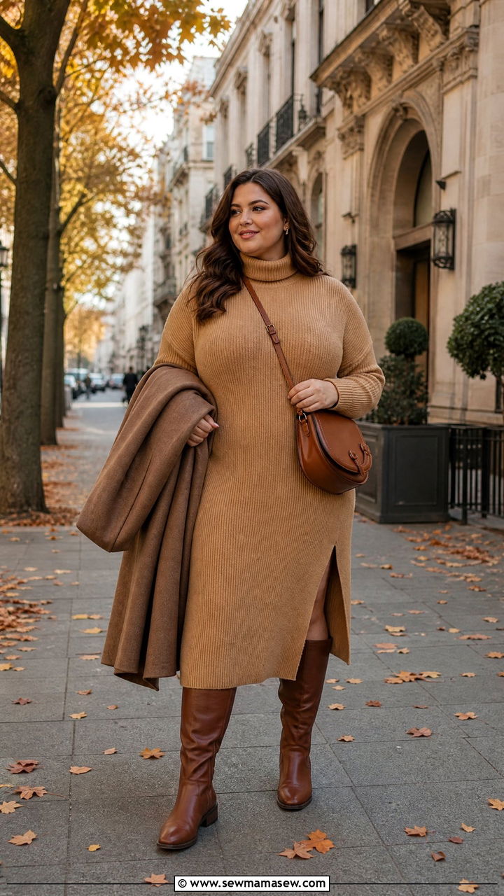 Sweater Dress with Knee High Boots - 30 Plus size outfit ideas for travel