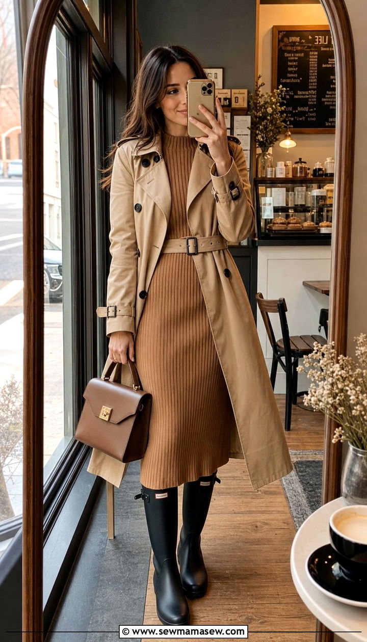 Sweater Dress with Knee High Rain Boots - 25 Drizzle outfit ideas