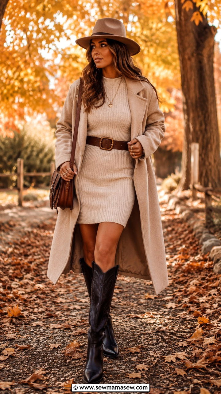 Sweater Dress with Knee High Western Boots - 30 Luke Combs concert outfit ideas