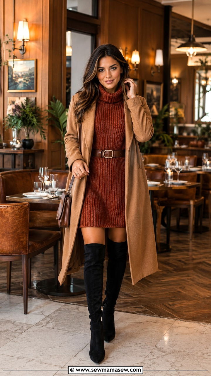 Sweater Dress with Over the Knee Boots - 30 Boozy brunch outfit ideas