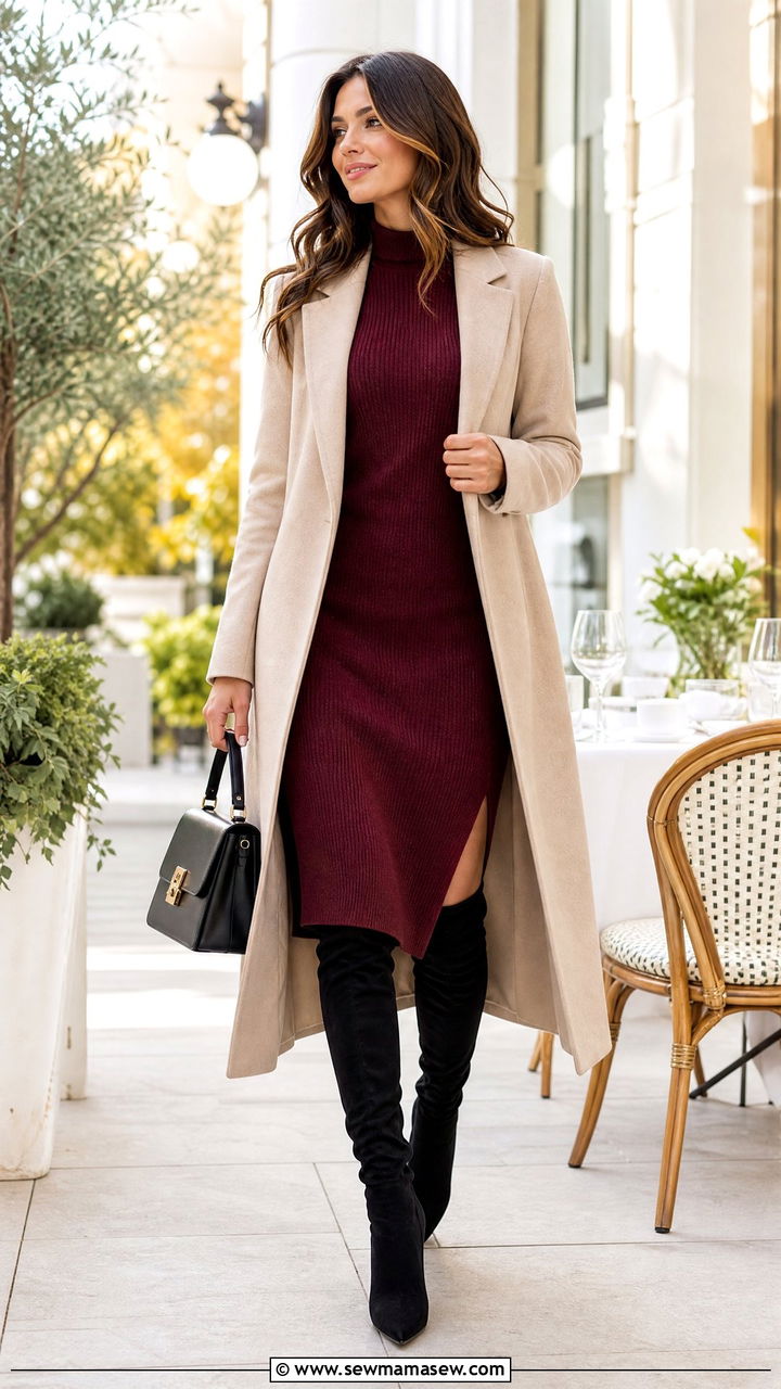 Sweater Dress with Over the Knee Boots - 30 Girls brunch outfit ideas