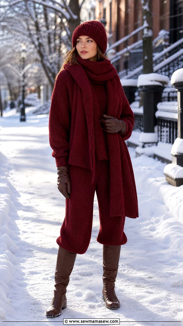 Sweater Knit Lounge Set with a Matching Scarf - 25 Knit loungewear set outfit ideas