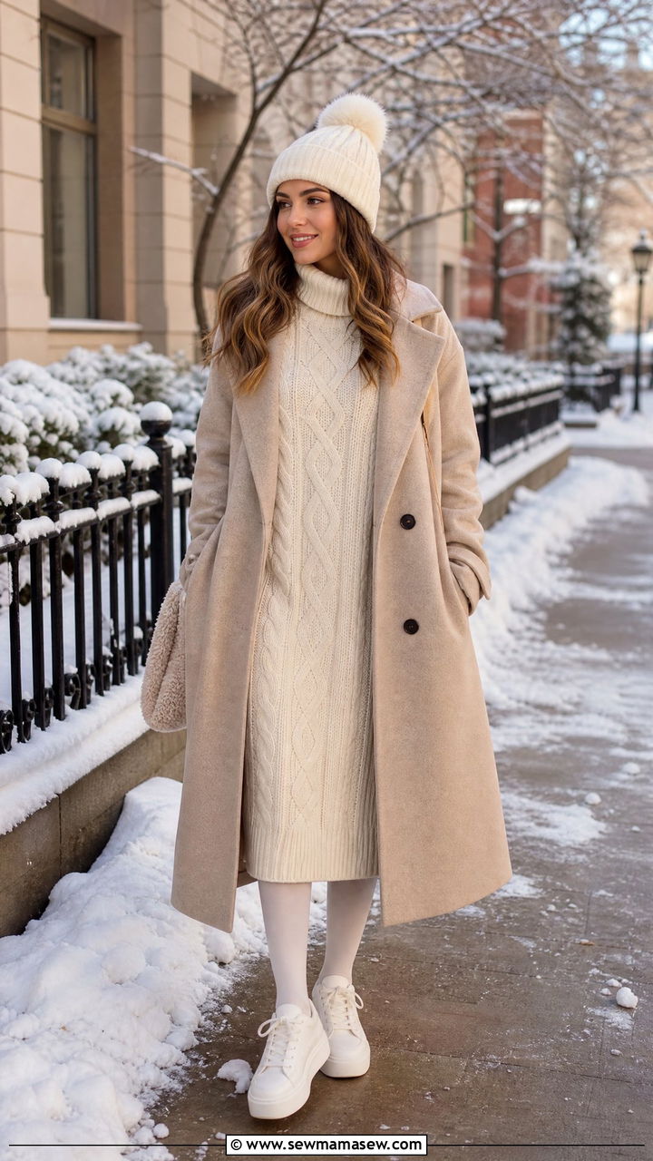 Sweater Midi Dress With Platform Sneakers - 30 Midi dress outfit ideas with sneakers