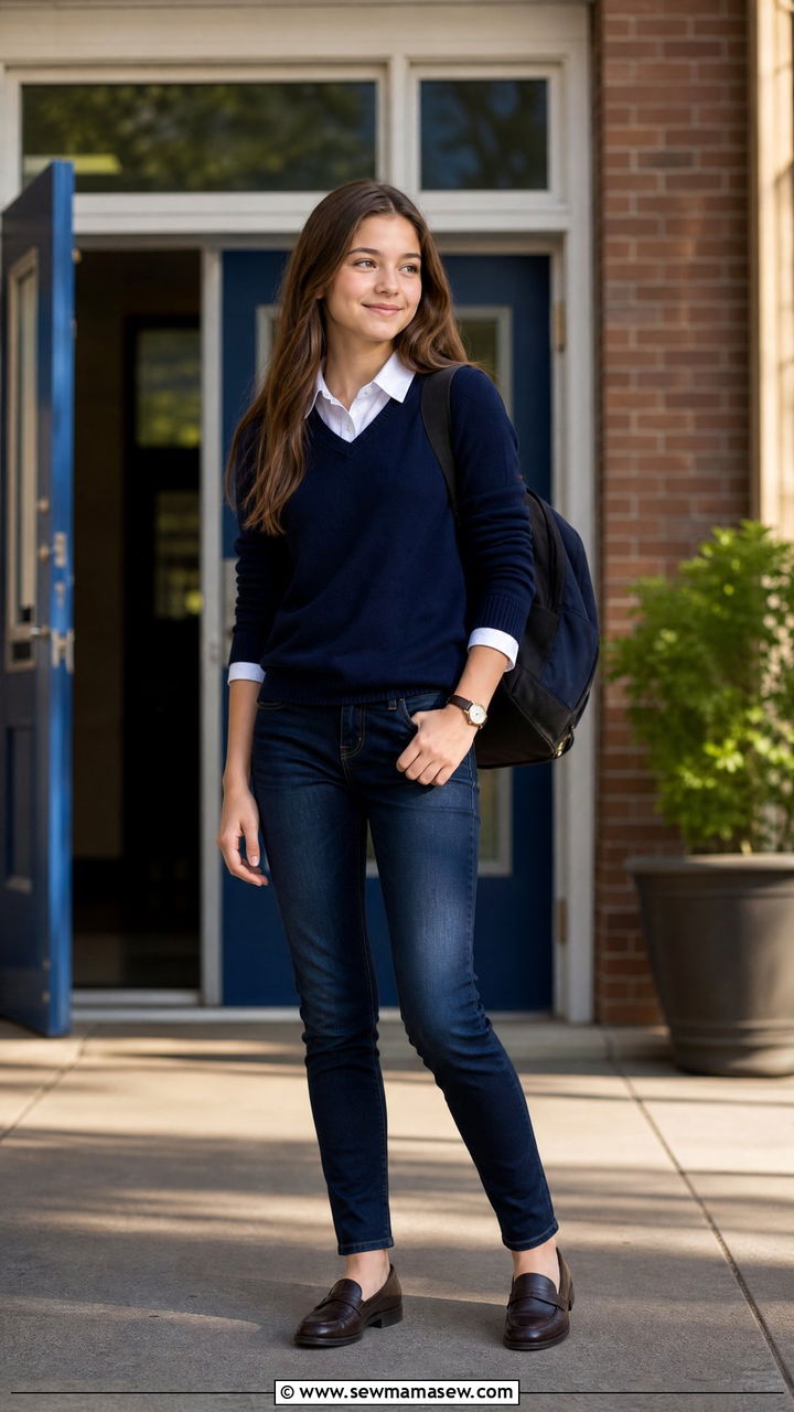 Sweater Over A Collared Shirt Outfit For First Day Of Middle School - 25 First day of middle school outfit ideas