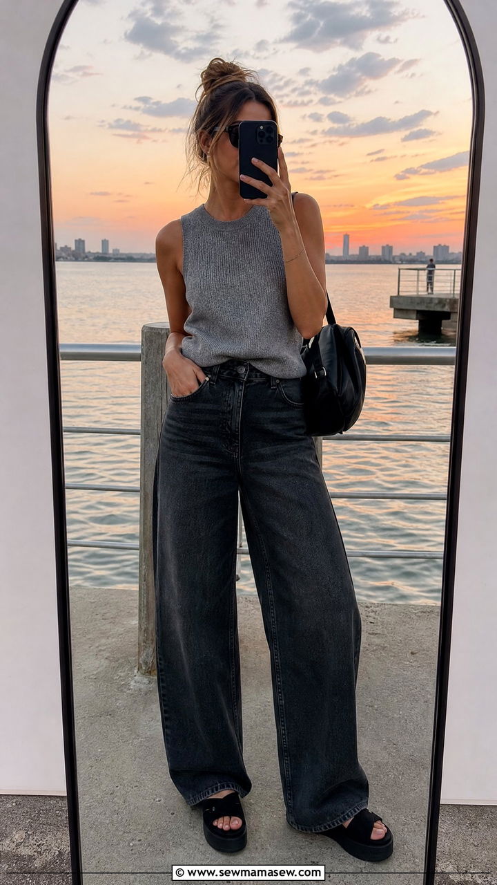 Sweater Tank And Wide Leg Jeans Summer Outfit - 25 How to style wide leg jeans in summer