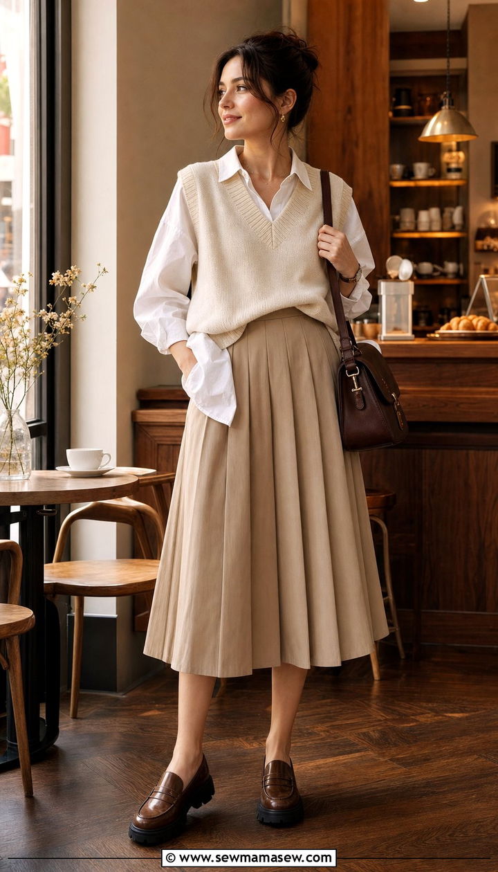 Sweater Vest And Pleated Midi Skirt - 35 Casual brunch outfits