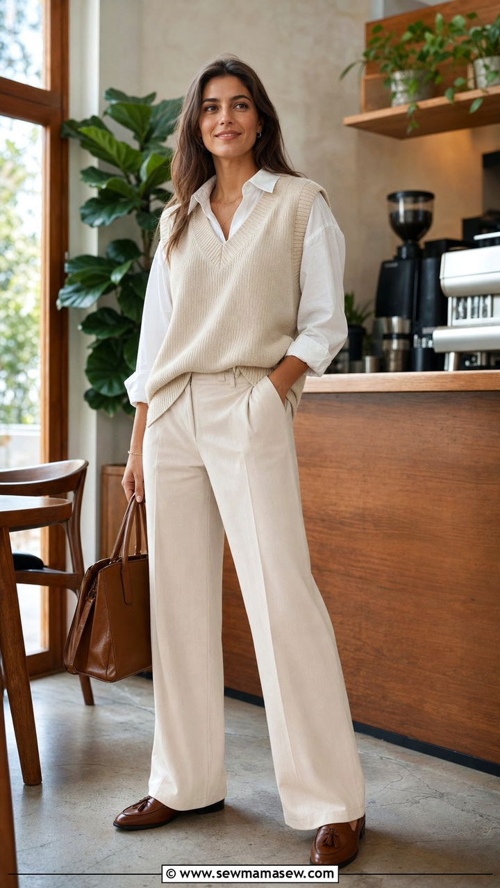 Sweater Vest And Wide Leg Pants Set - 35 casual matching set outfits