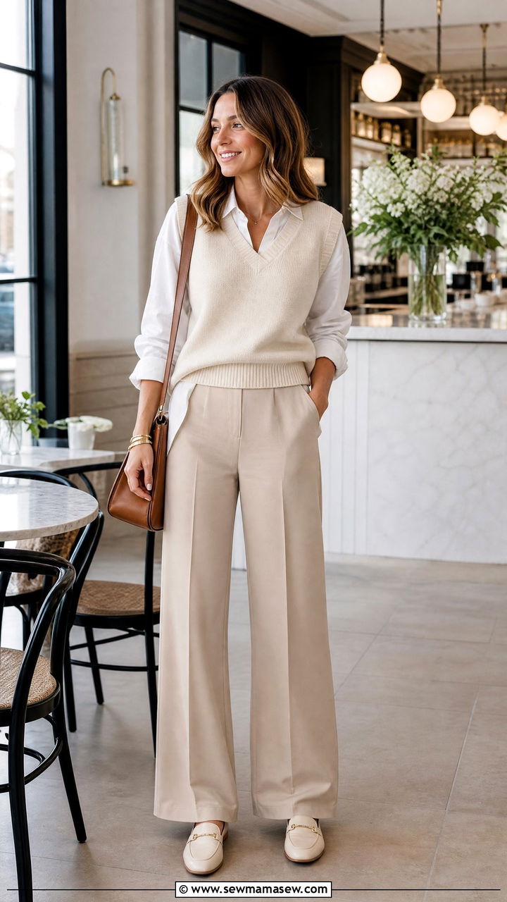 Sweater Vest And Wide Leg Pants - 30 Mother's Day brunch outfit ideas
