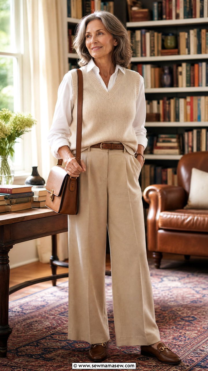 Sweater Vest And Wide Leg Trousers Book Club Retirement Outfit - 20 Retirement outfit ideas 2026