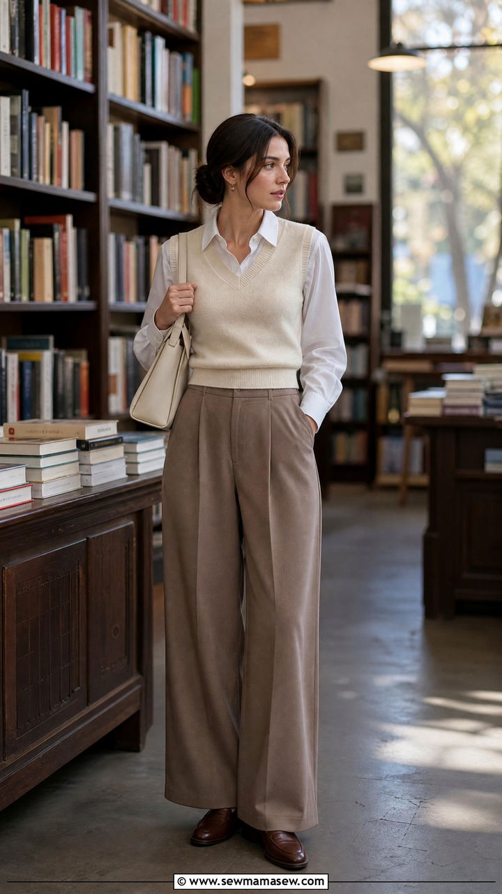 Sweater Vest And Wide Leg Trousers Outfit - 25 light academia outfits 2026