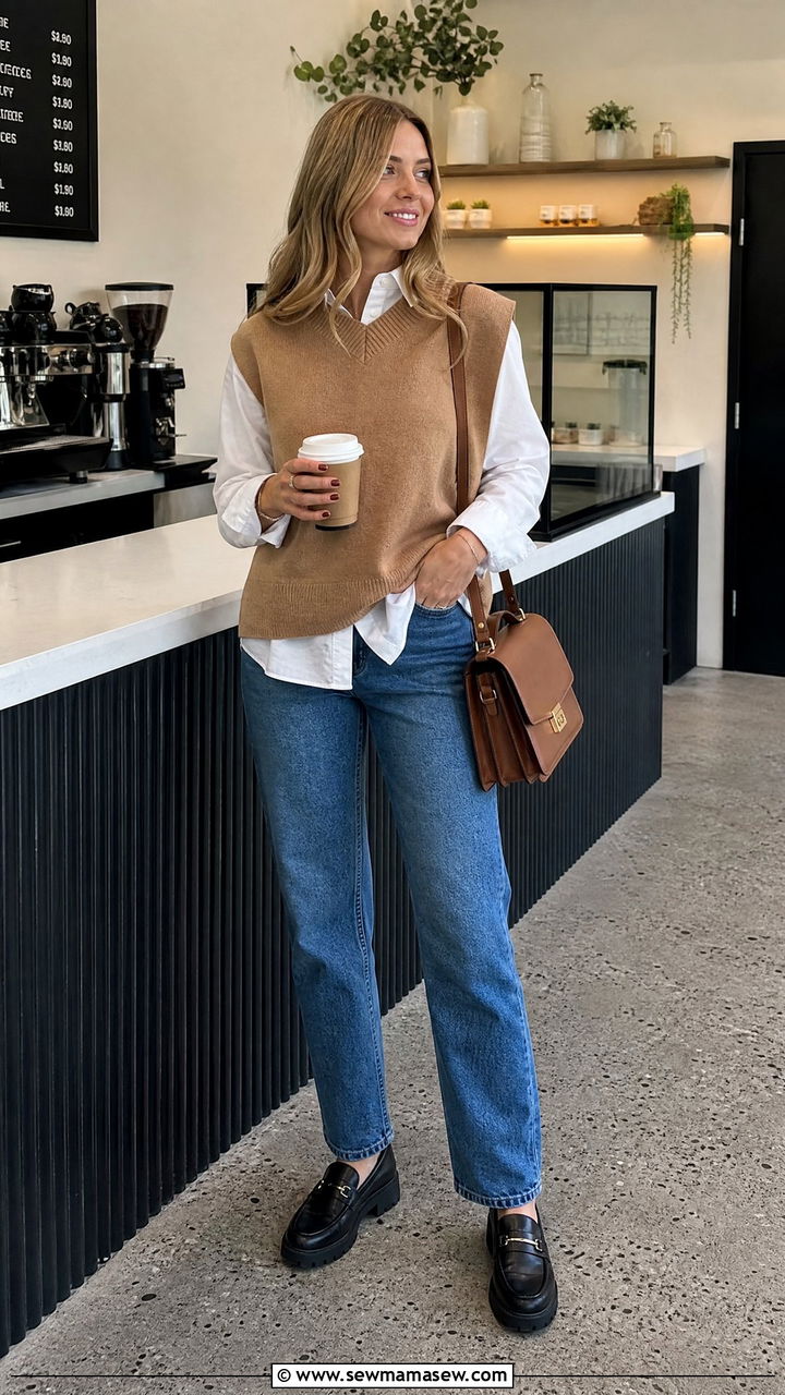 Sweater Vest Layered Over Button Down - 25 casual cute outfits