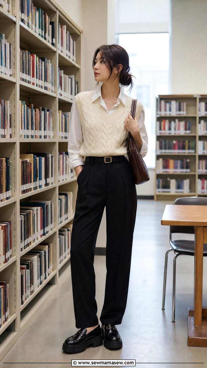 Sweater Vest Layered Over a Collared Shirt - 25 Grad student outfit ideas