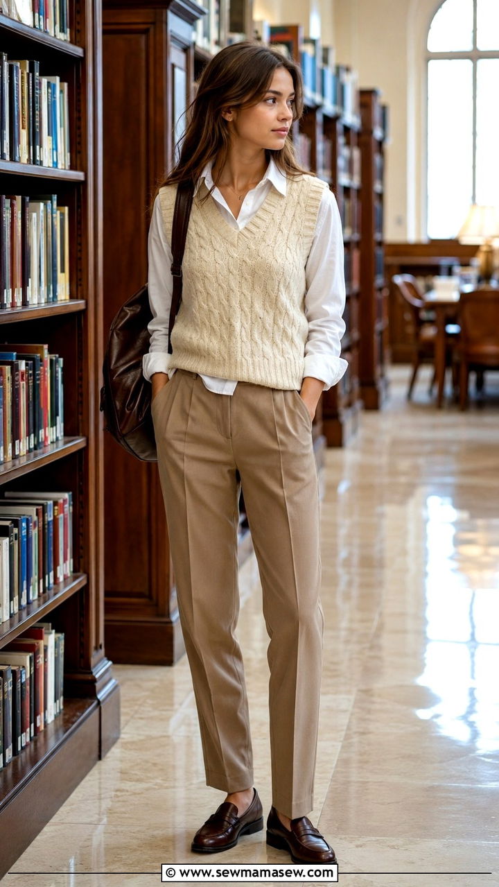 Sweater Vest Over A Collared Shirt With Tailored Trousers - 30 school outfits Pinterest