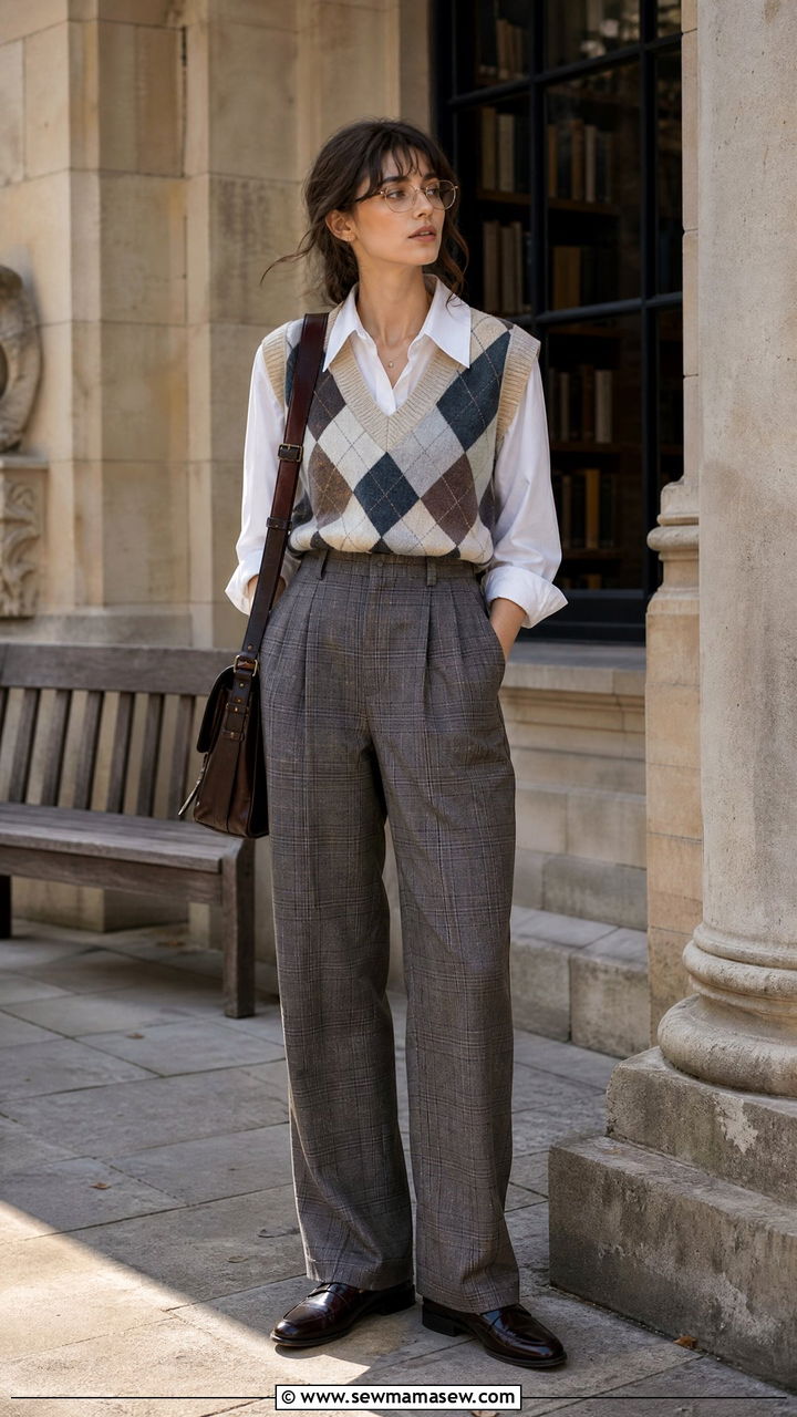 Sweater Vest Over Button Down And Plaid Trousers - 25 Indie girl outfit ideas 2026