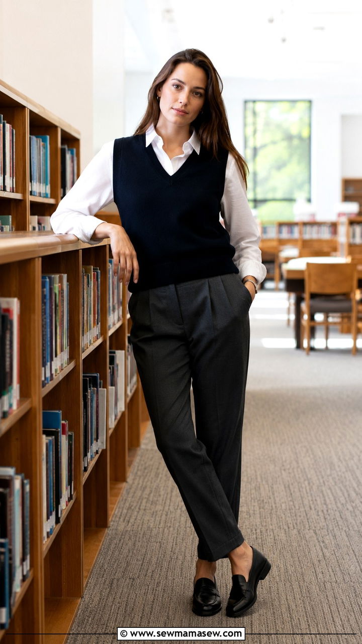 Sweater Vest Over Button Down And Trousers - 25 Professor outfit ideas