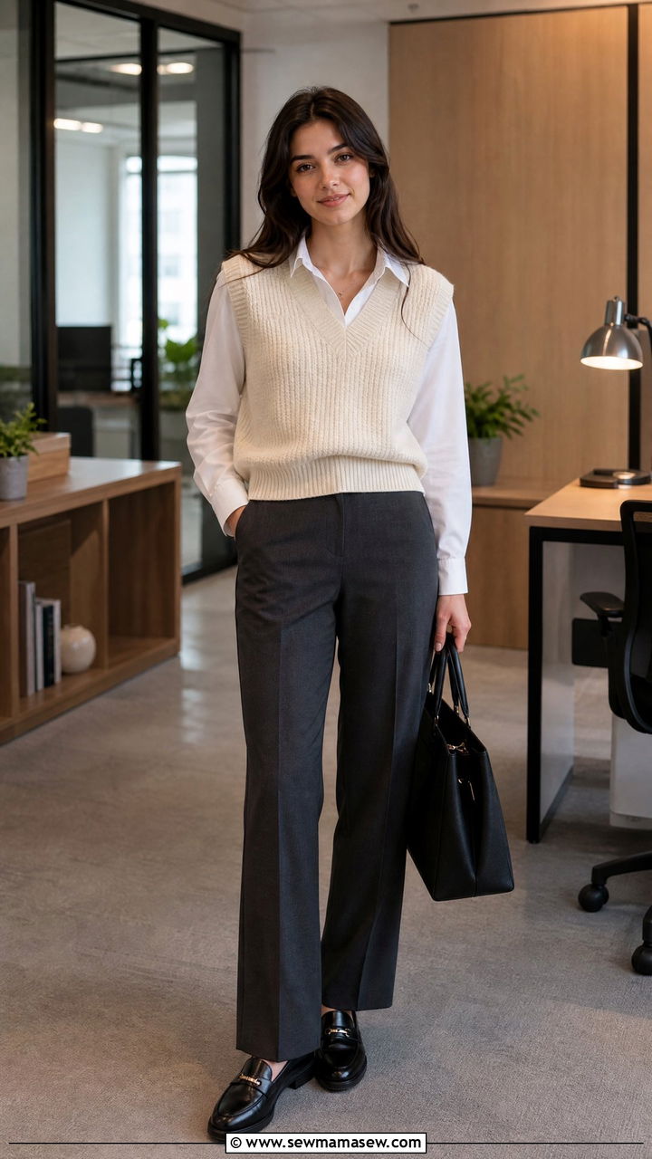 Sweater Vest Over Button Down Internship Outfit - 25 First day of internship outfit ideas