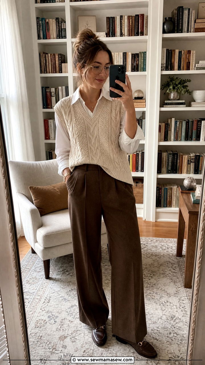 Sweater Vest Over Button Down Shirt - 25 librarian core outfits aesthetic