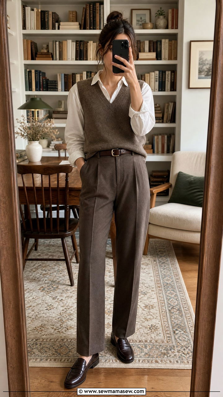 Sweater Vest Over Button Down Shirt Outfit - 35 librarian core outfits
