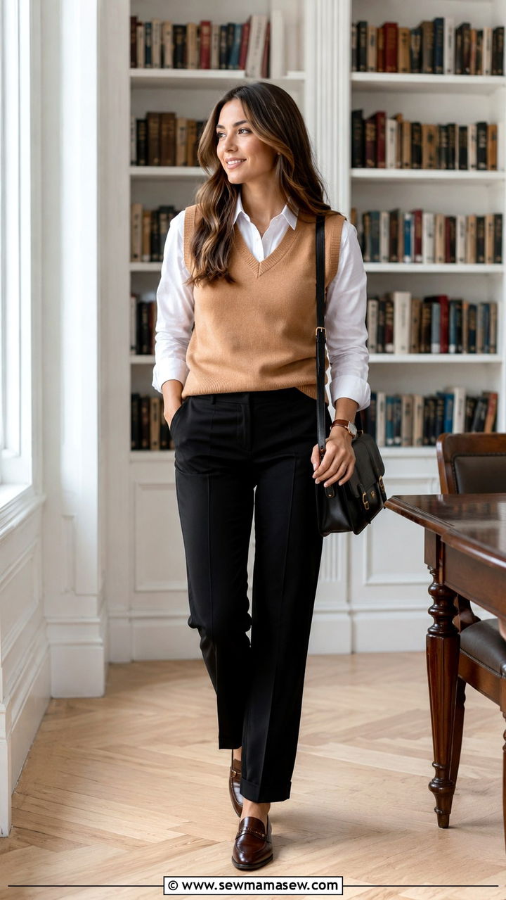 Sweater Vest Over Button Down Shirt Work Outfit - 25 work outfits aesthetic