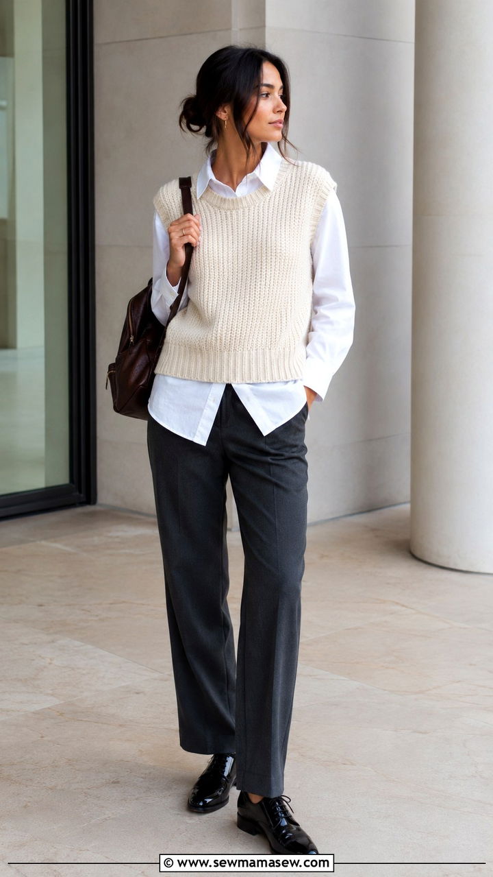 Sweater Vest Over Button Down With Tailored Trousers Outfit - 25 Modest outfit ideas layering hacks