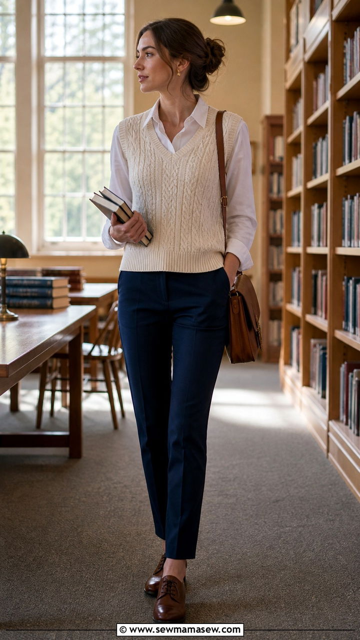 Sweater Vest Over Button Down - 40 teacher outfits ideas