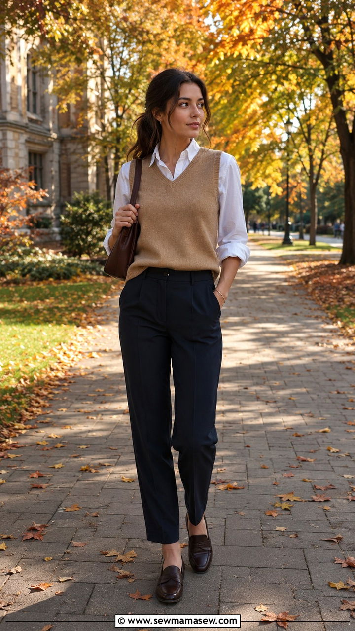 Sweater Vest Over Button Up with Trousers Outfit - 25 Videographer outfit ideas