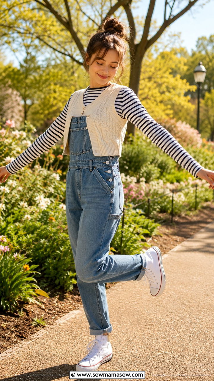 Sweater Vest Over Overalls And Canvas Sneakers - 30 How to style a sweater vest