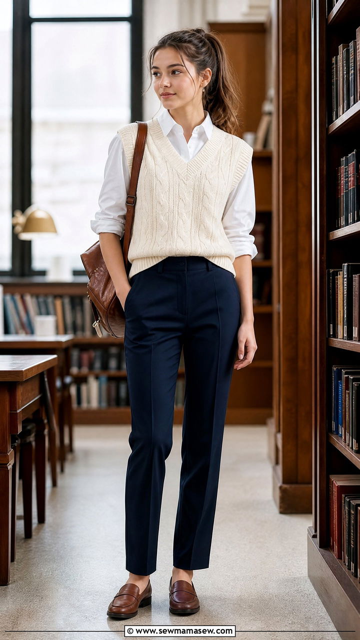 Sweater Vest Over Oxford Shirt School Outfit - 30 classy school outfits