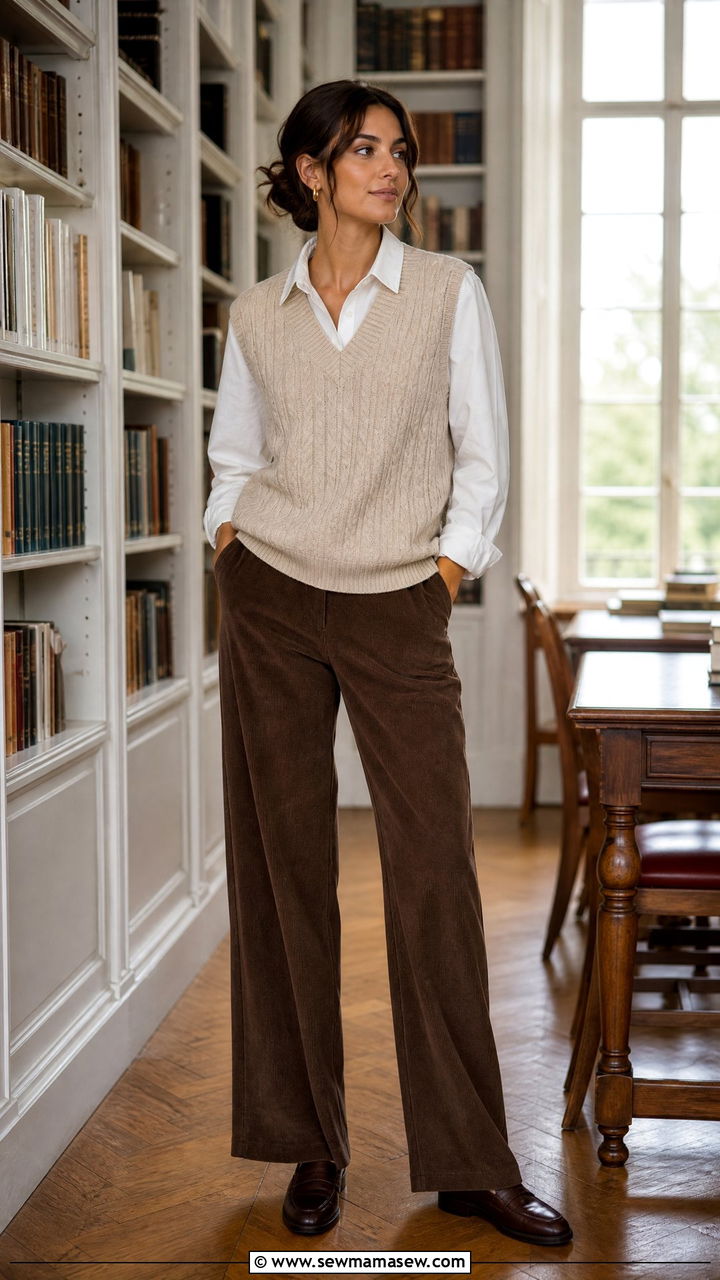 Sweater Vest Over White Button Down Shirt Outfit - 25 PhD student outfit ideas