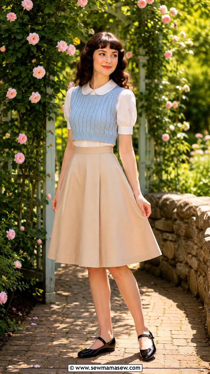 Sweater Vest With A Line Skirt And Mary Jane Flats - 30 How to style a sweater vest