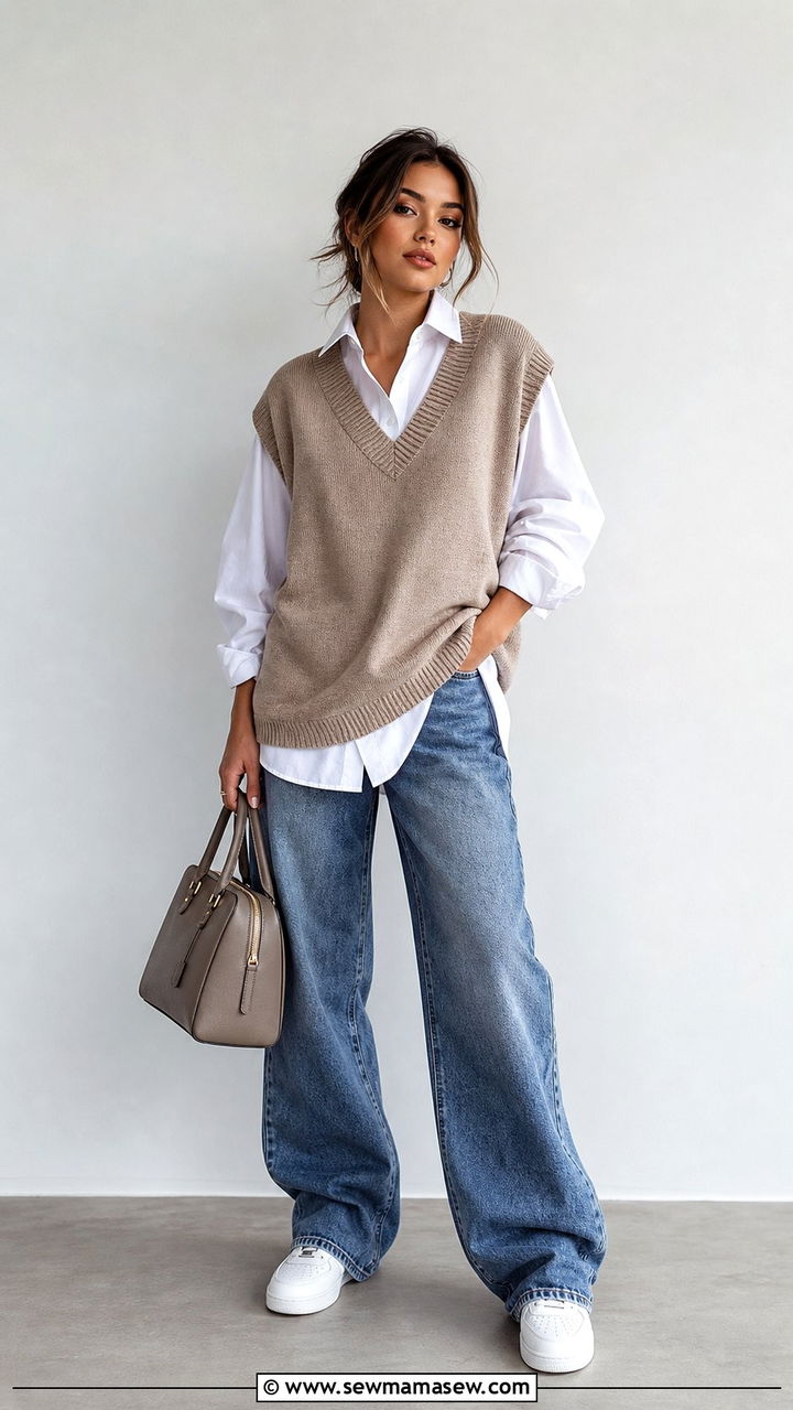 Sweater Vest With Baggy Jeans - 25 cute streetwear outfits
