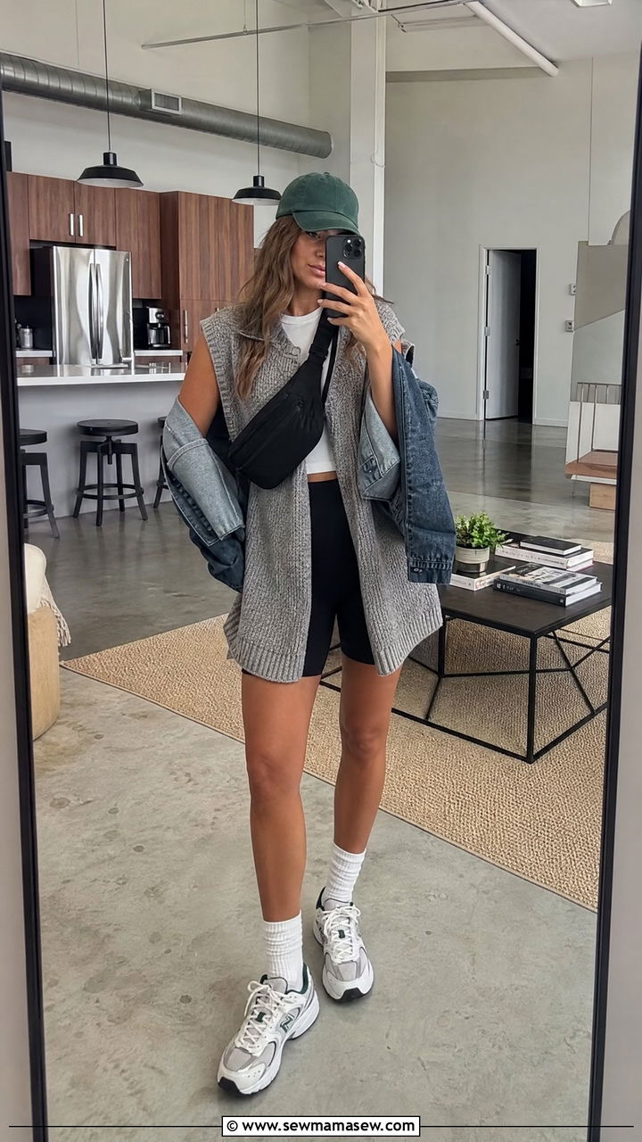 Sweater Vest With Biker Shorts - 25 Spring outfits with sweater vest