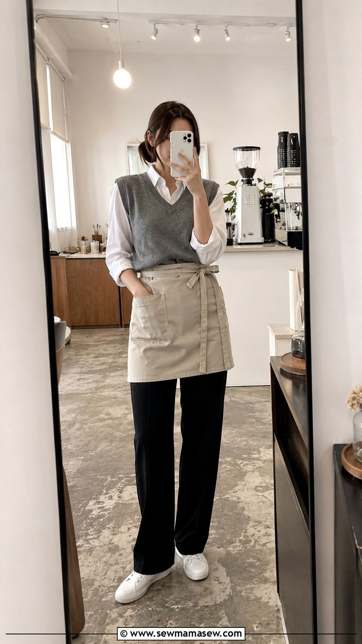 Sweater Vest With Black Trousers Barista Outfit - 20 Hospitality work outfit ideas