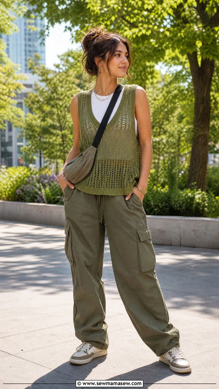 Sweater Vest With Cargo Pants - 25 Spring outfits with sweater vest