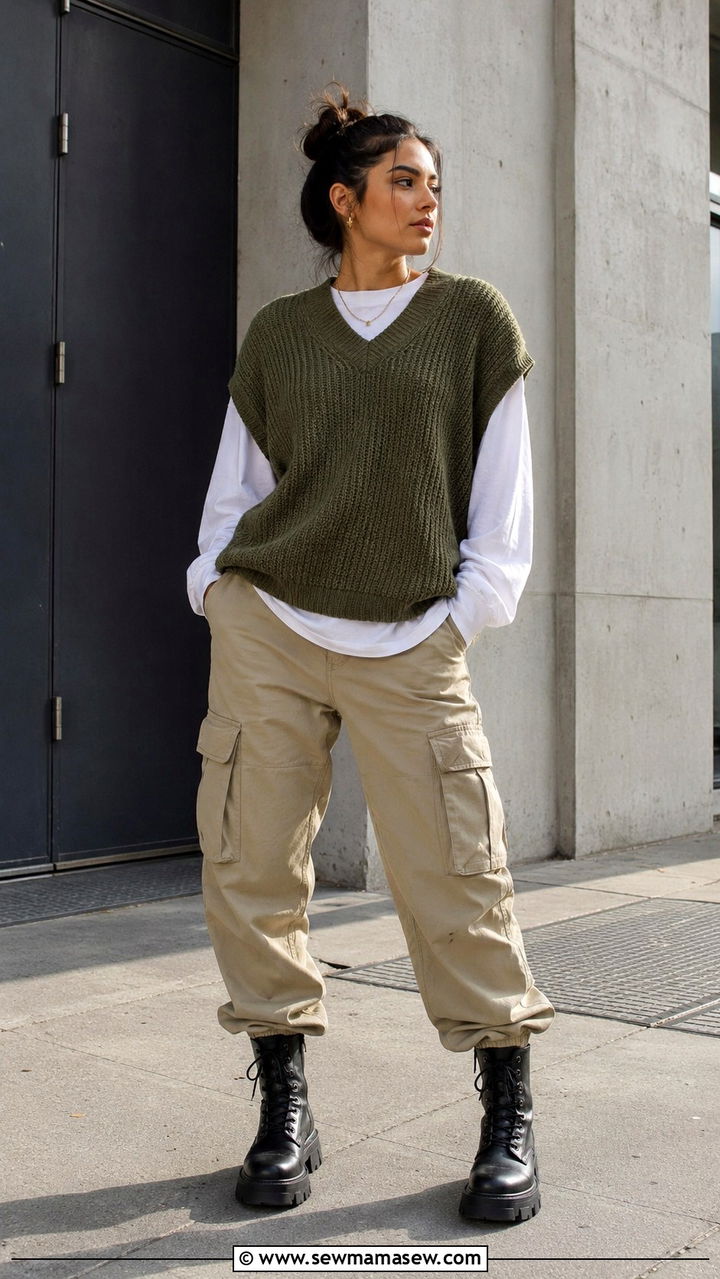 Sweater Vest With Cargo Pants And Combat Boots - 30 How to style a sweater vest