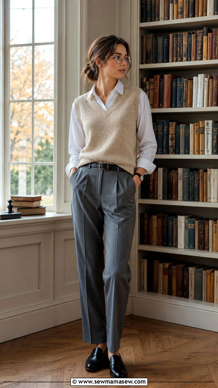 Sweater Vest With Collared Shirt And Tailored Trousers - 25 Nepo baby outfit ideas 2026