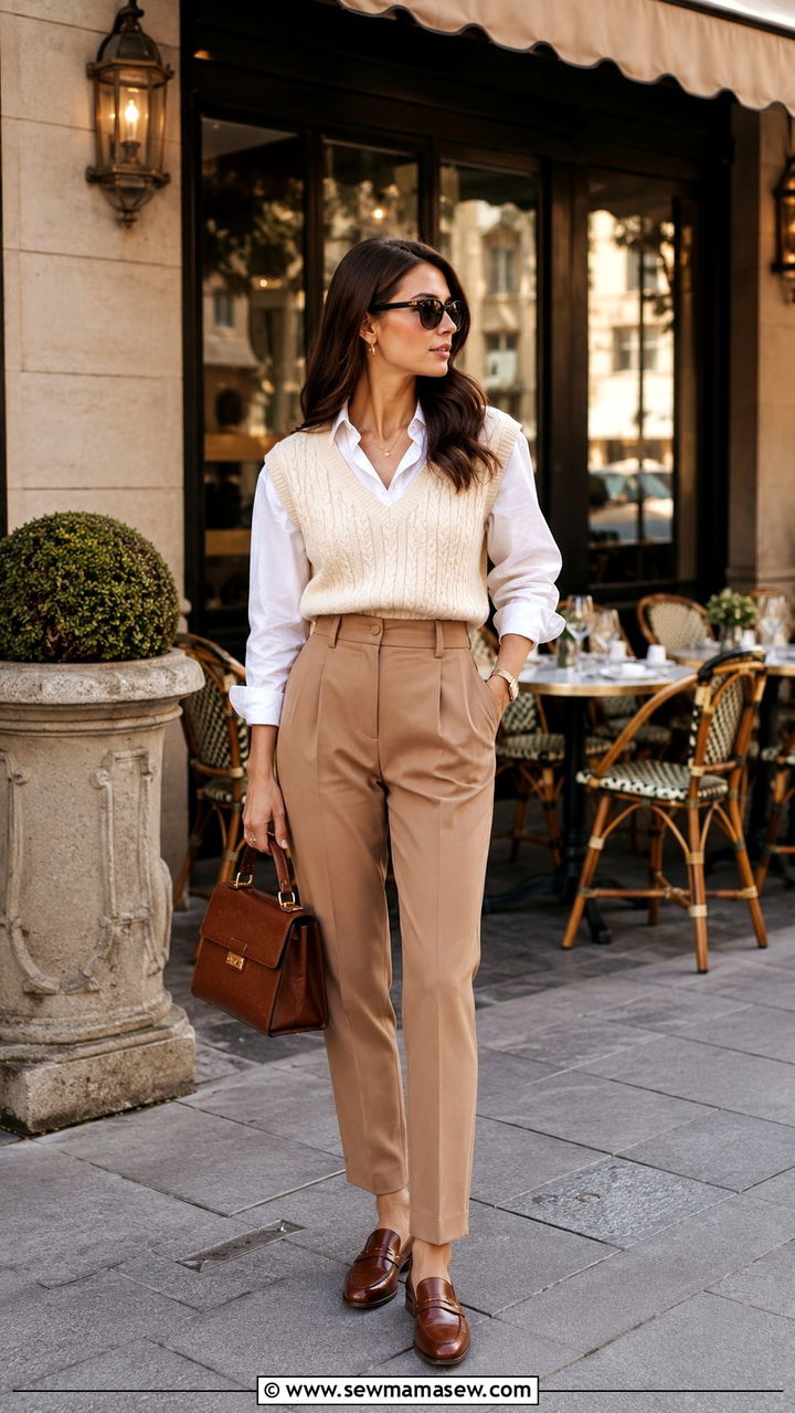 Sweater Vest With Collared Shirt And Trousers - 30 brunch outfits aesthetic