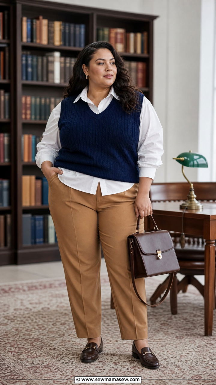 Sweater Vest With Collared Shirt Outfit - 30 Cute outfits for curvy women