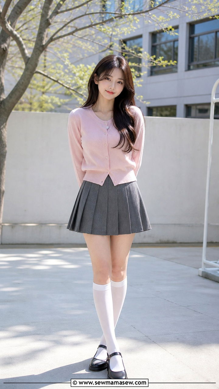 Sweater Vest With Collared Shirt and Pleated Midi Skirt - 40 Korean outfit ideas