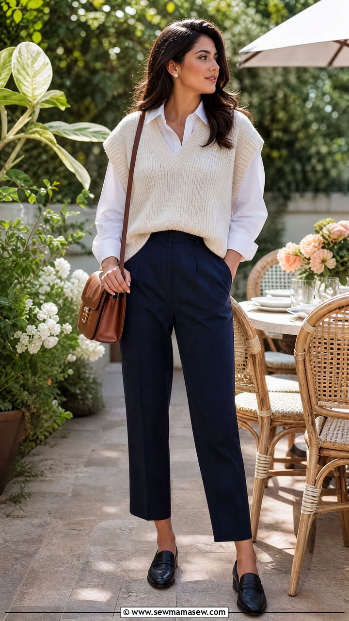 Sweater Vest With Collared Shirt - 35 LA brunch outfit ideas