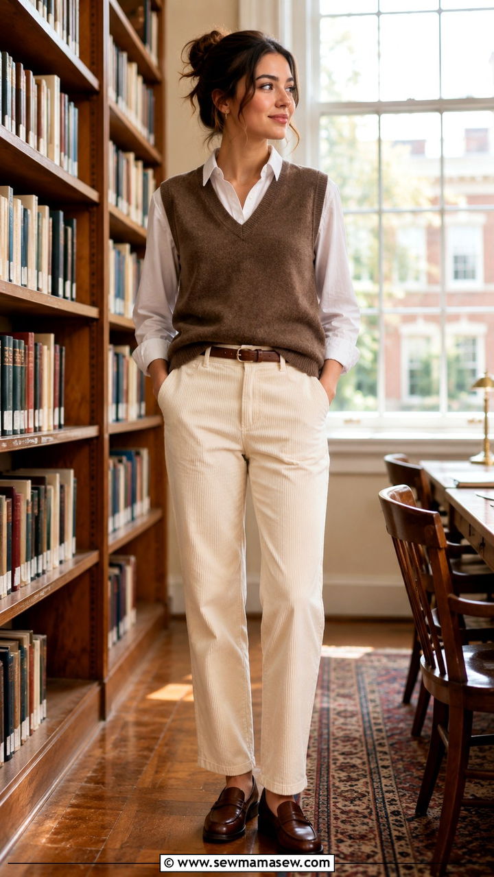 Sweater Vest With Corduroy Pants - 30 transitional petite outfit ideas